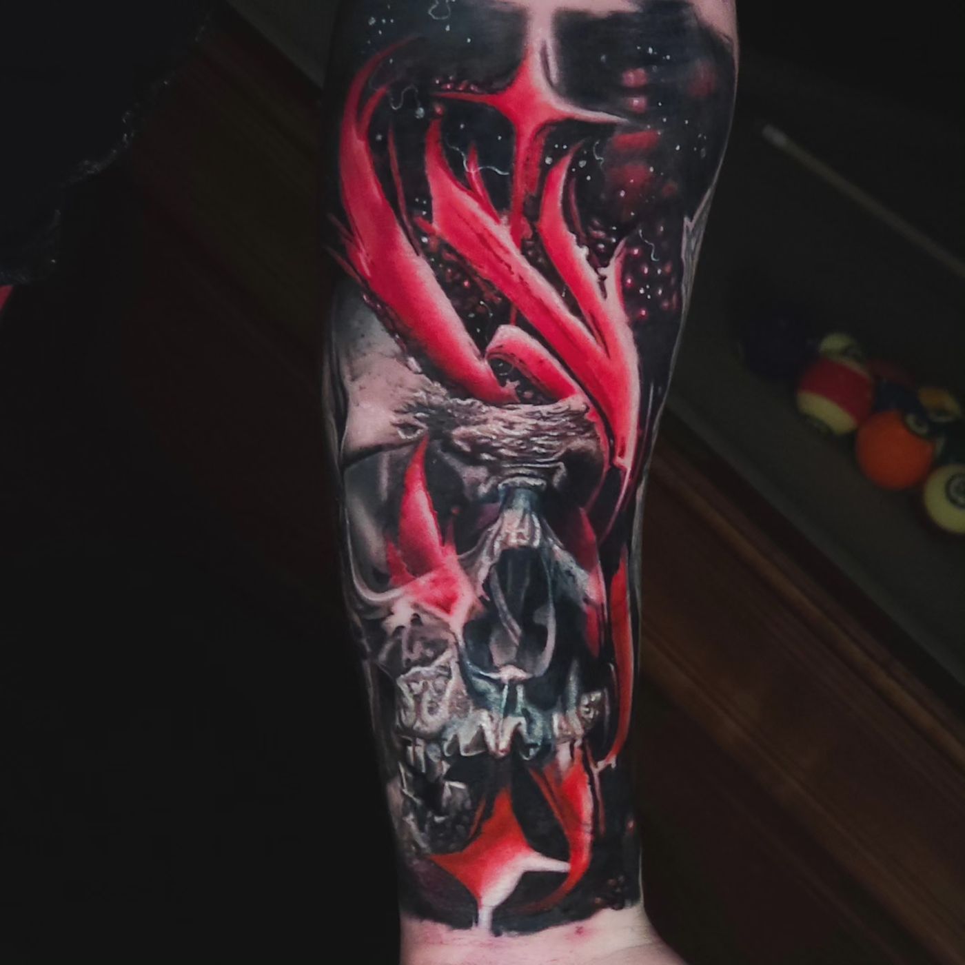 Skull and flame sleeve